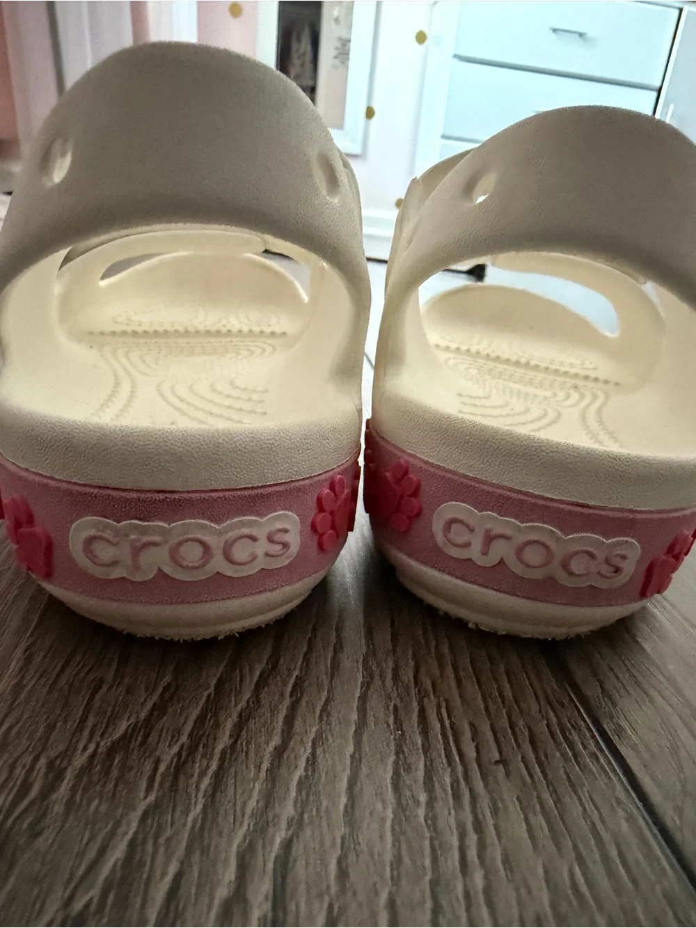 CROCS White Kids Sandals with Pink Bow and Paw-Trim